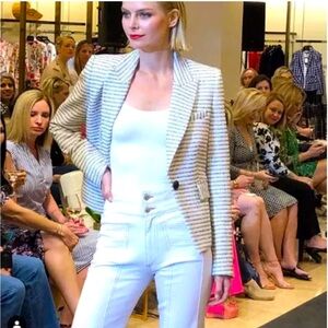 Veronica Beard Hossana Striped
Tweed Dickey Blazer Black Cream 8